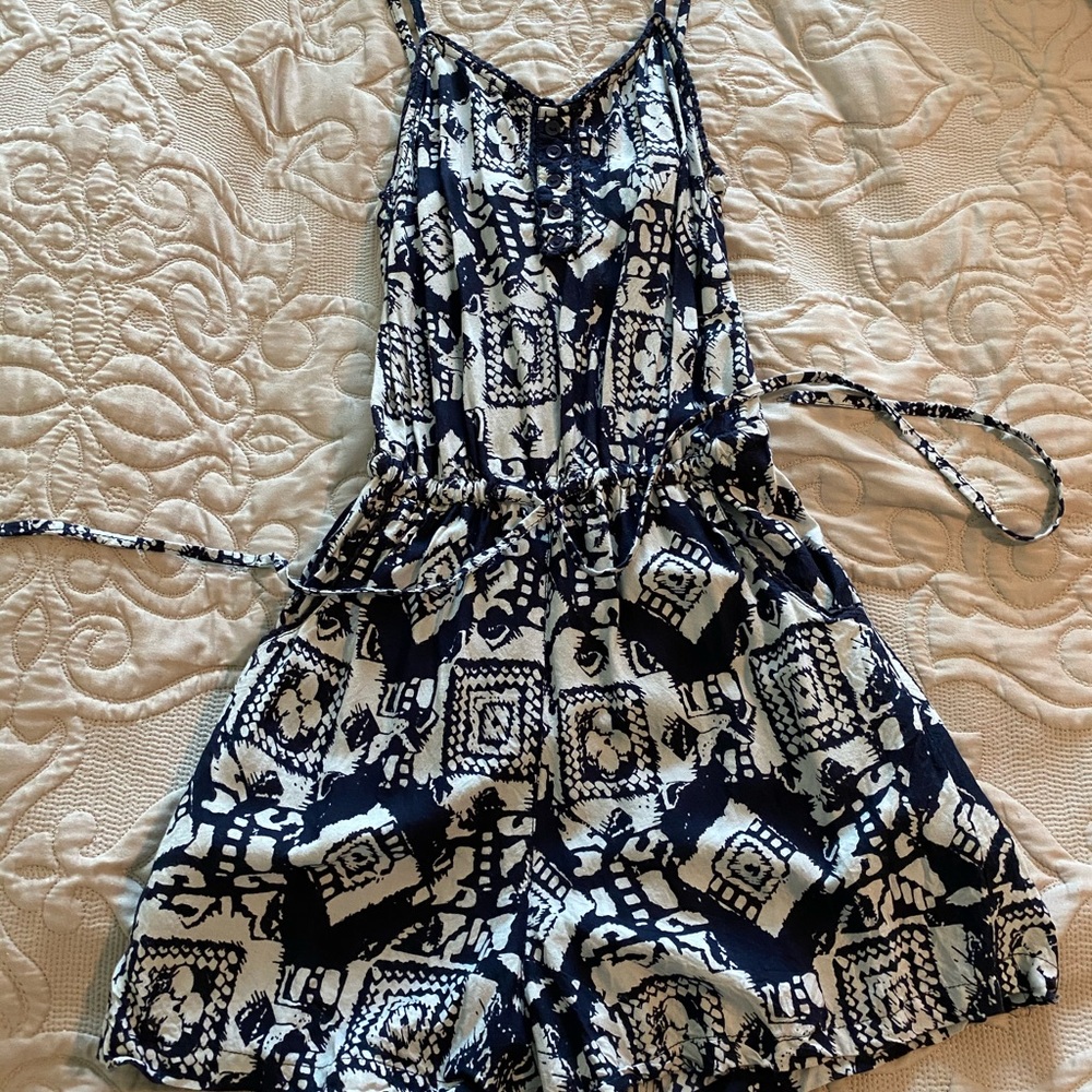 dark navy blue and light blue romper.